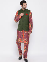 Thumbnail for Vastramay Men's Purple Silk Blend Jacket, Kurta and Pyjama Set - Distacart