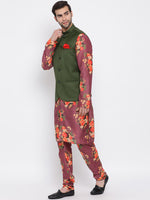 Thumbnail for Vastramay Men's Purple Silk Blend Jacket, Kurta and Pyjama Set - Distacart