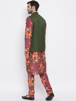 Thumbnail for Vastramay Men's Purple Silk Blend Jacket, Kurta and Pyjama Set - Distacart