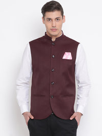 Thumbnail for Vastramay Men's Maroon Cotton Silk Nehru Jacket - Distacart