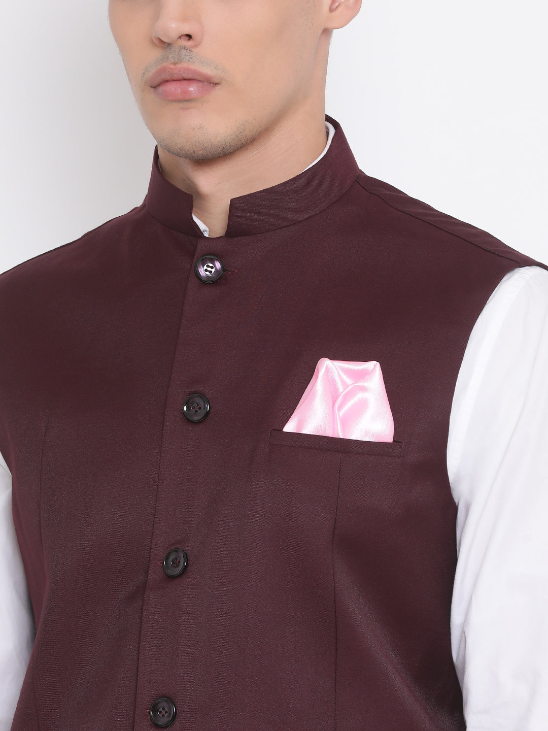 Vastramay Men's Maroon Cotton Silk Nehru Jacket - Distacart