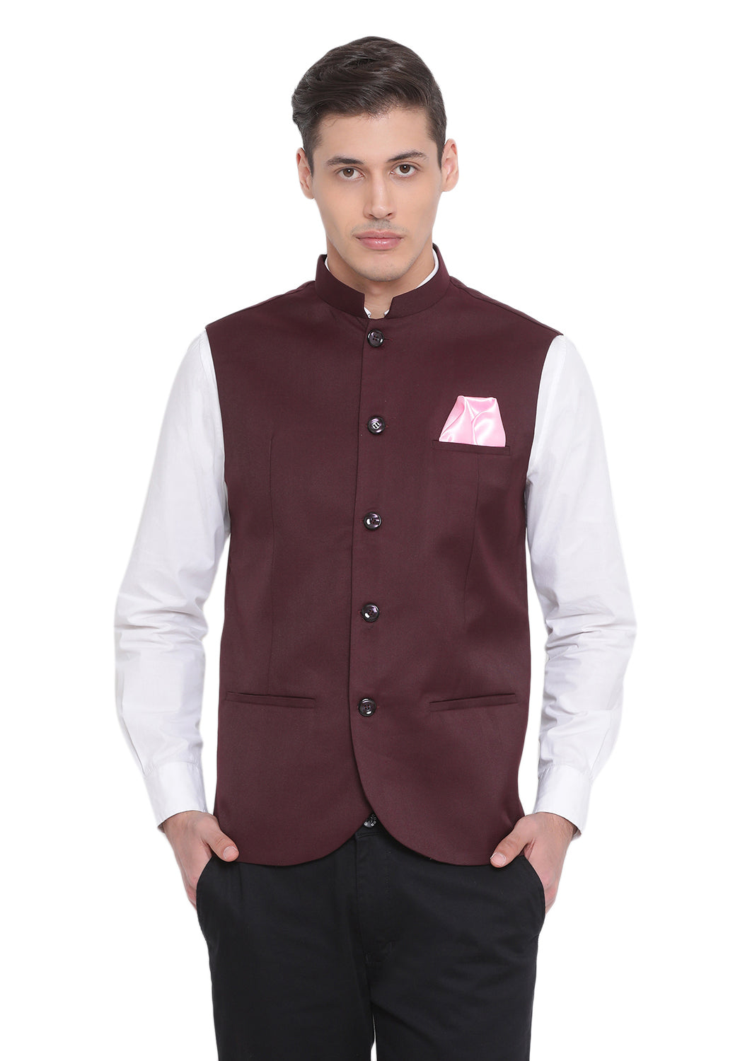 Vastramay Men's Maroon Cotton Silk Nehru Jacket - Distacart
