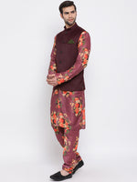 Thumbnail for Vastramay Men's Purple Silk Blend Jacket, Kurta and Pyjama Set - Distacart