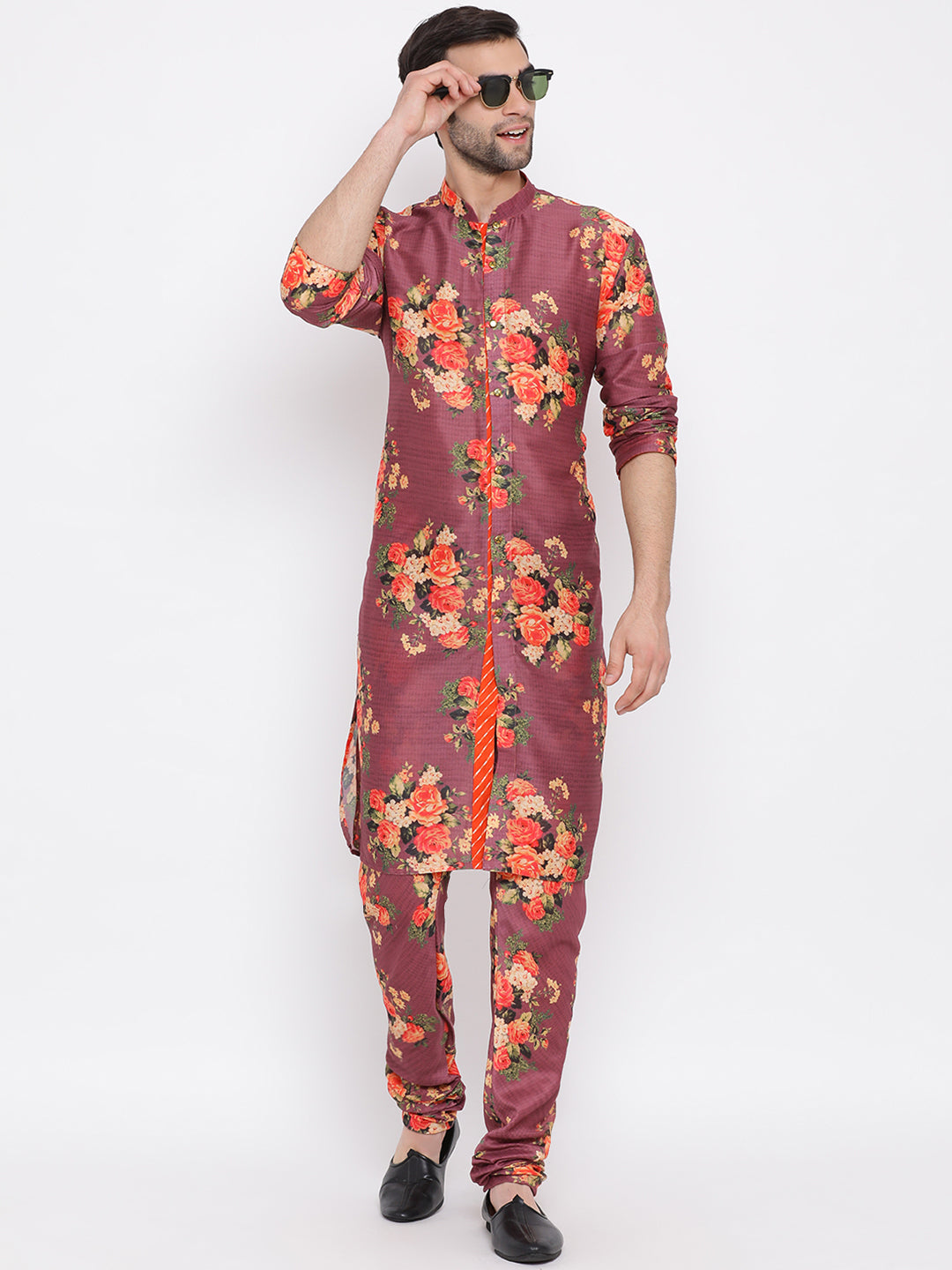 Vastramay Men's Purple Silk Blend Jacket, Kurta and Pyjama Set - Distacart