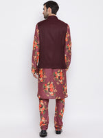 Thumbnail for Vastramay Men's Purple Silk Blend Jacket, Kurta and Pyjama Set - Distacart