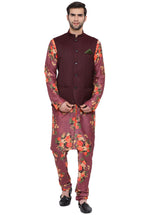 Thumbnail for Vastramay Men's Purple Silk Blend Jacket, Kurta and Pyjama Set - Distacart