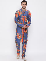 Thumbnail for Vastramay Men's Blue Silk Blend Jacket, Kurta and Pyjama Set - Distacart
