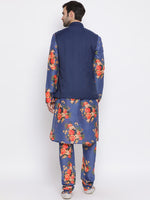 Thumbnail for Vastramay Men's Blue Silk Blend Jacket, Kurta and Pyjama Set - Distacart