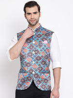 Thumbnail for Vastramay Men's Blue Silk Blend Nehru Jacket - Distacart