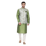 Thumbnail for Vastramay Men's Green Cotton Silk Jacket, Kurta and Pyjama Set - Distacart