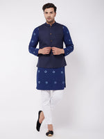 Thumbnail for Vastramay Men's Blue And White Pure Cotton Jacket, Kurta and Pyjama Set - Distacart