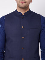 Thumbnail for Vastramay Men's Blue And White Pure Cotton Jacket, Kurta and Pyjama Set - Distacart
