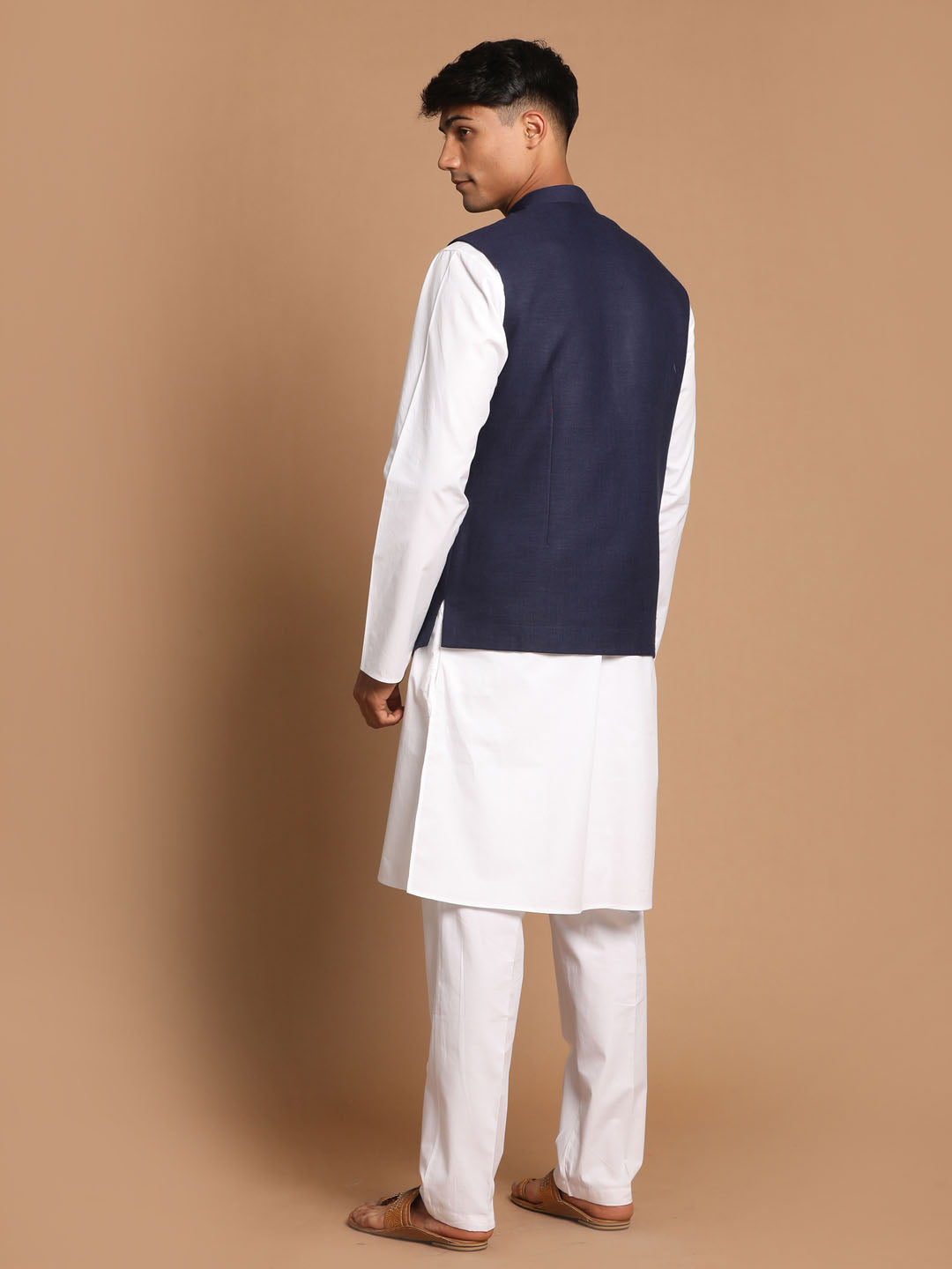 Buy Vastramay Men s Navy Blue And White Pure Cotton Jacket Kurta And Pyjama Set Online at Best Price Distacart
