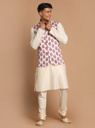 Vastramay Men's Cream Viscose Jacket, Kurta And Pyjama Set - Distacart