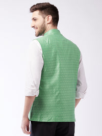 Thumbnail for Vastramay Men's Green Silk Blend Nehru Jackets - Distacart