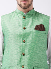 Thumbnail for Vastramay Men's Green Silk Blend Nehru Jackets - Distacart