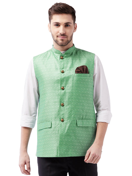 Vastramay Men's Green Silk Blend Nehru Jackets - Distacart