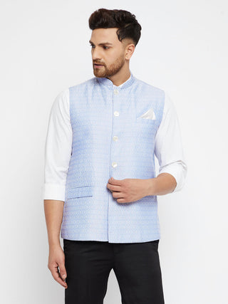 Vastramay Men's Light Blue Silk Blend Nehru Jackets - Distacart