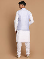 Thumbnail for Vastramay Men's Blue And White Pure Cotton Jacket, Kurta and Pyjama Set - Distacart