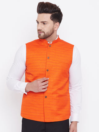 VM by Vastramay Men's Orange Silk Blend Nehru Jacket - Distacart