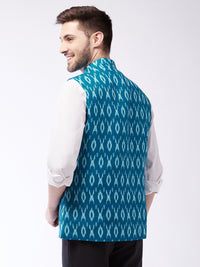Thumbnail for Vastramay Men's Turquoise Cotton Nehru Jacket - Distacart