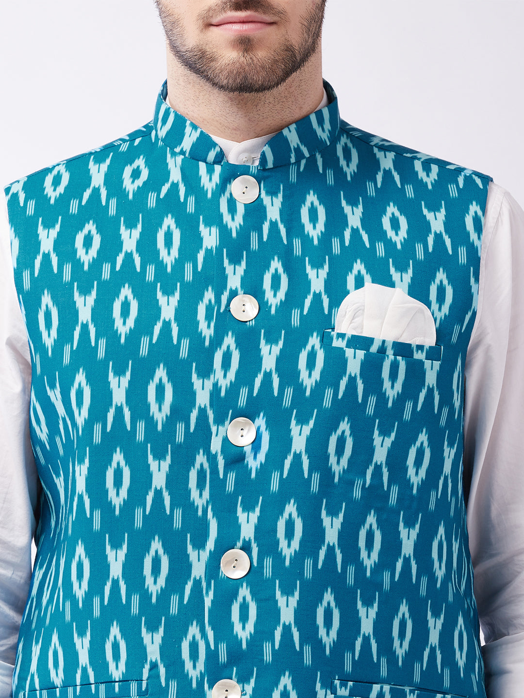 Vastramay Men's Turquoise Cotton Nehru Jacket - Distacart