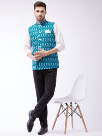 Thumbnail for Vastramay Men's Turquoise Cotton Nehru Jacket - Distacart