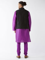 Thumbnail for Vastramay Men's Purple Black Silk Blend Jacket, Kurta and Pyjama Set - Distacart