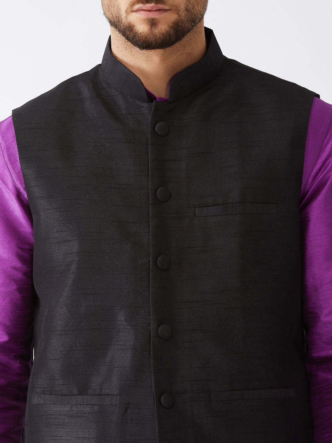 Vastramay Men's Purple Black Silk Blend Jacket, Kurta and Pyjama Set - Distacart