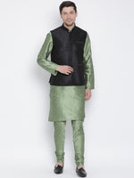 Thumbnail for Vastramay Men's Green Silk Blend Jacket, Kurta and Pyjama Set - Distacart