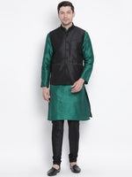 Thumbnail for Vastramay Men's Green Silk Blend Jacket, Kurta and Pyjama Set - Distacart