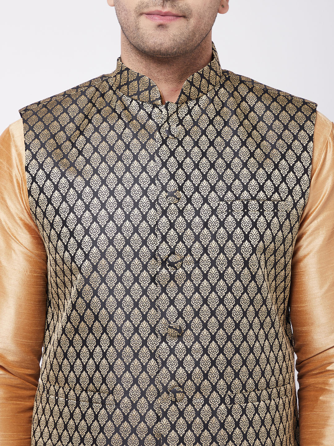 VM by Vastramay Men's Rose Gold Silk Blend Jacket, Kurta And Pyjama Set - Distacart