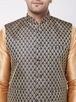 Thumbnail for VM by Vastramay Men's Rose Gold Silk Blend Jacket, Kurta And Pyjama Set - Distacart
