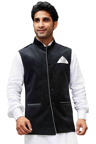 Vastramay Men's Black Velvet Nehru Jacket - Distacart