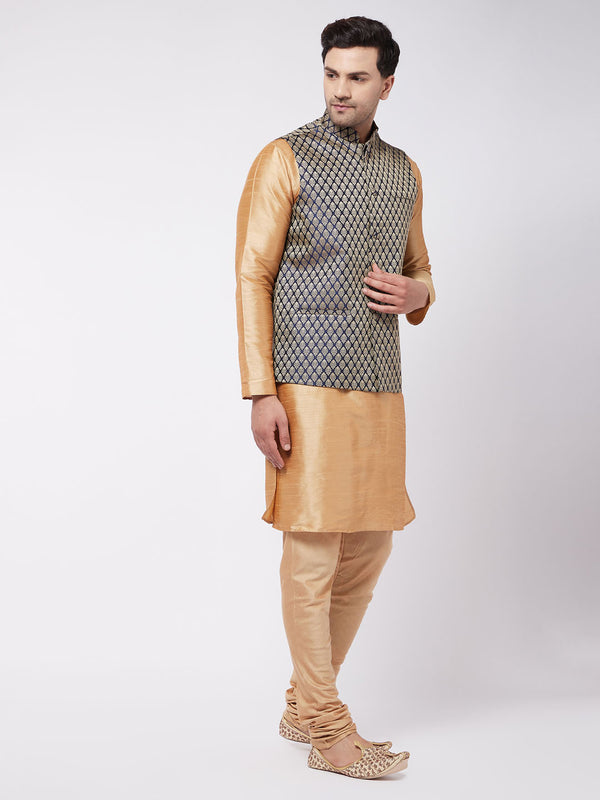 VM by Vastramay Men's Rose Gold Silk Blend Jacket, Kurta And Pyjama Set - Distacart