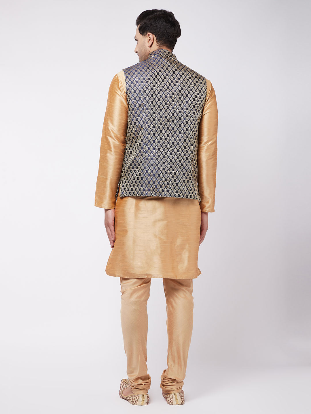 VM by Vastramay Men's Rose Gold Silk Blend Jacket, Kurta And Pyjama Set - Distacart