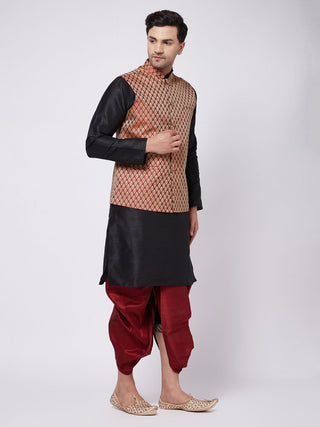 VM by Vastramay Men's Black And Maroon Silk Blend Jacket, Kurta And Dhoti Set - Distacart