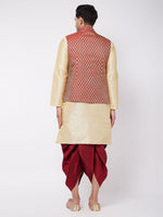 Thumbnail for VM by Vastramay Men's Gold And Maroon Silk Blend Jacket, Kurta And Dhoti Set - Distacart