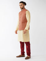 Thumbnail for VM by Vastramay Men's Gold And Maroon Silk Blend Jacket, Kurta And Pyjama Set - Distacart