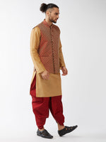 Thumbnail for VM by Vastramay Men's Rose Gold And Maroon Silk Blend Jacket, Kurta And Dhoti Set - Distacart