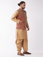 Thumbnail for VM by Vastramay Men's Rose Gold And Maroon Silk Blend Jacket, Kurta And Dhoti Set - Distacart