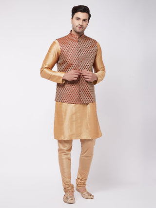 VM by Vastramay Men's Rose Gold Silk Blend Jacket, Kurta And Pyjama Set - Distacart