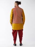 Thumbnail for VM by Vastramay Men's Mustard And Maroon Silk Blend Jacket, Kurta And Dhoti Set - Distacart