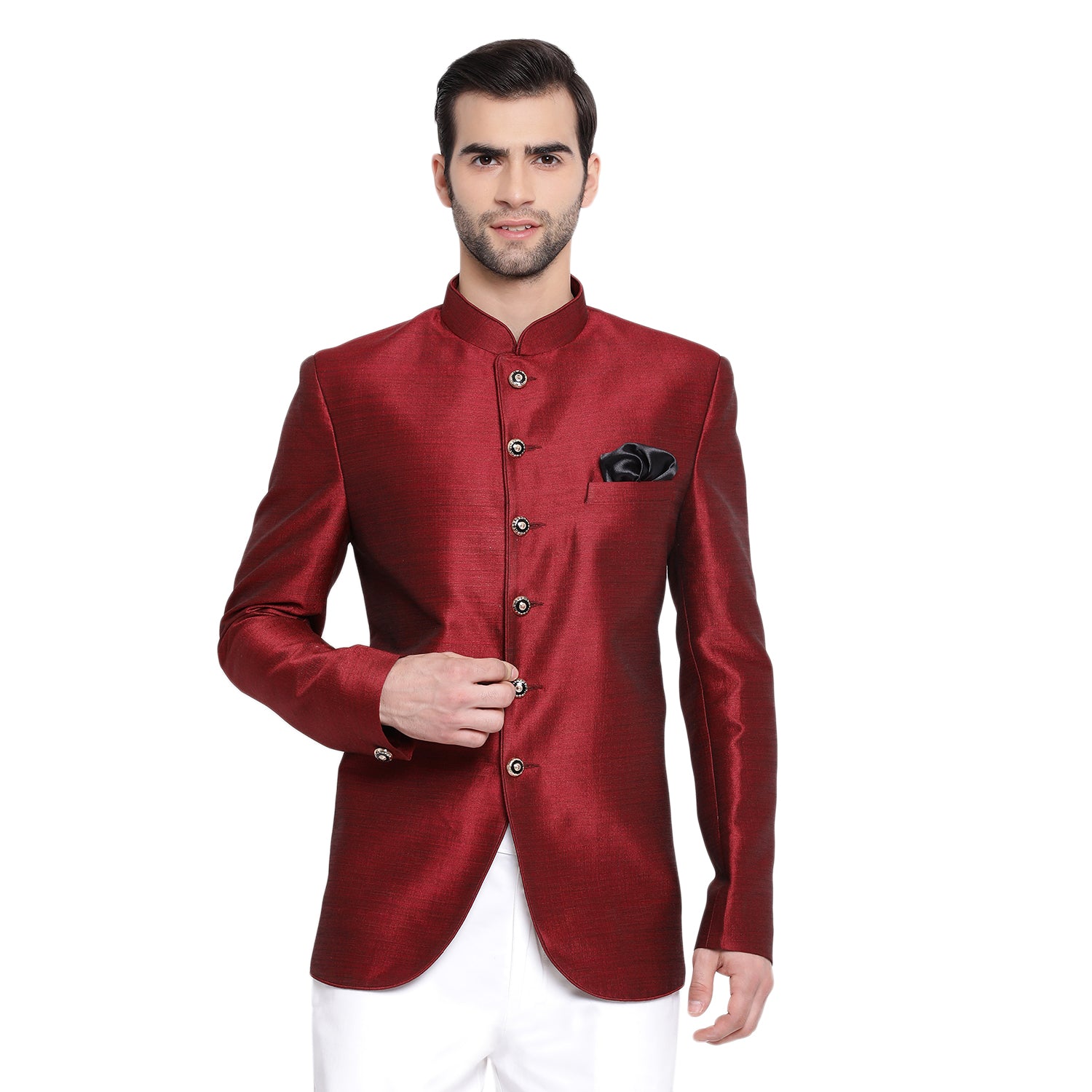 Vastramay Men's Maroon Silk Blend Jodhpuri - Distacart