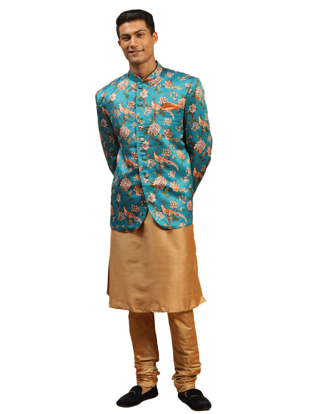 Vastramay Men's Pink And Rose Gold Poly Viscose Ethnic Combo Set - Distacart