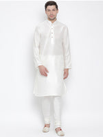 Thumbnail for VM by Vastramay Men's White Silk Blend Kurta Pyjama Set - Distacart