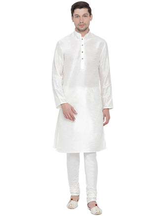 Vastramay Men's White Silk Blend Kurta Pyjama Set - Distacart