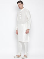 Thumbnail for VM by Vastramay Men's White Silk Blend Kurta Pyjama Set - Distacart