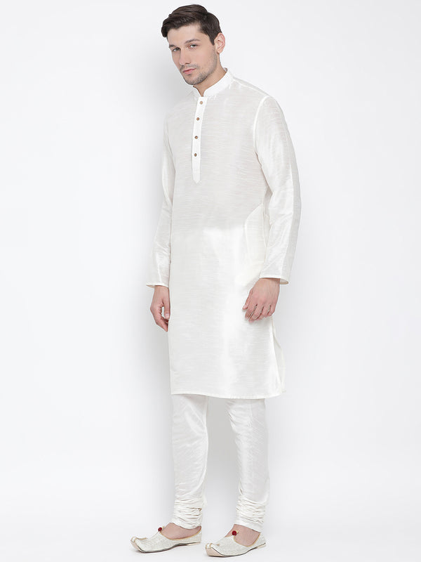 VM by Vastramay Men's White Silk Blend Kurta Pyjama Set - Distacart