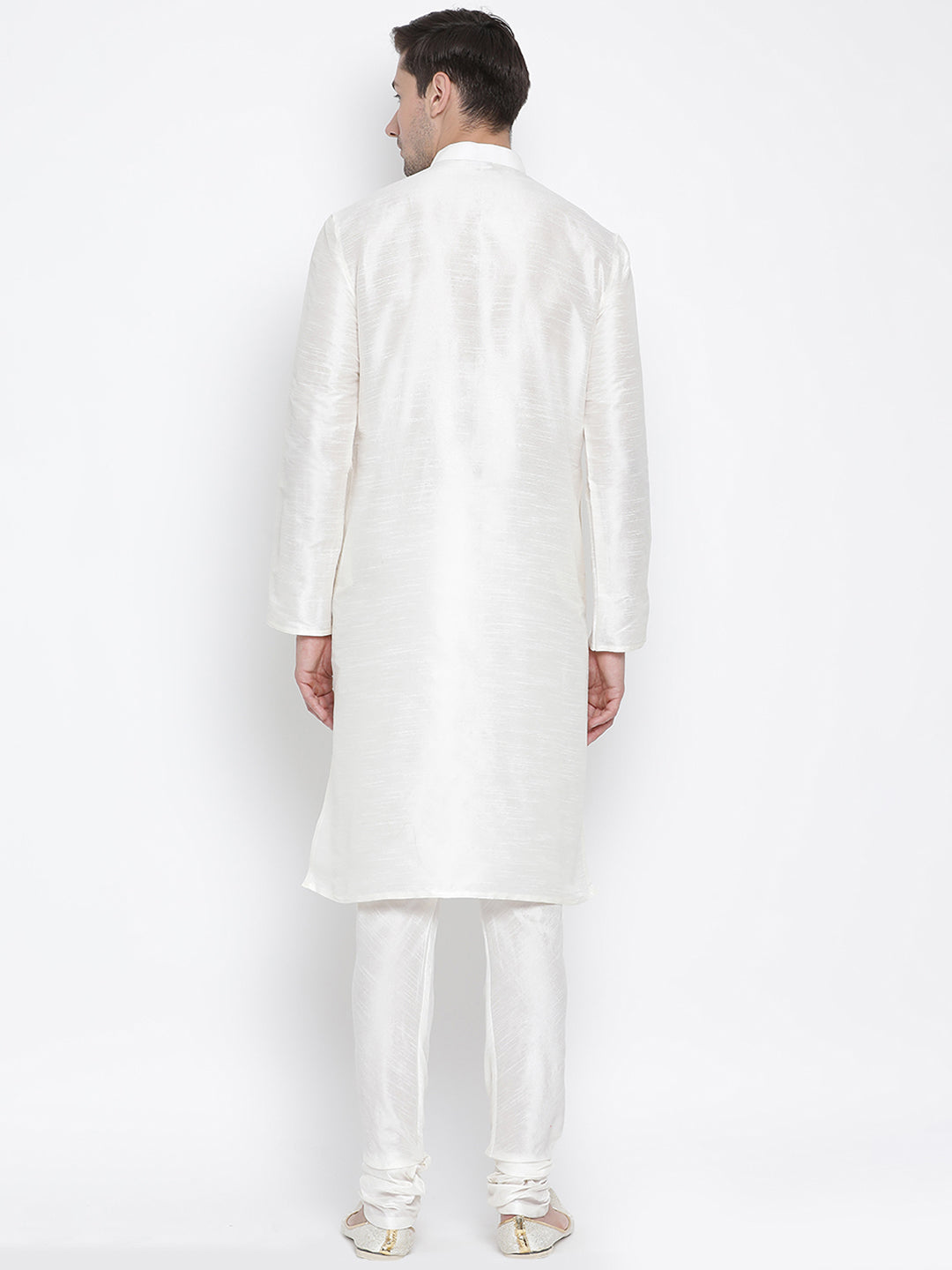 Vastramay Men's White Silk Blend Kurta Pyjama Set - Distacart